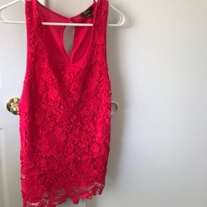 Pink tank top with lace front, very pretty.
